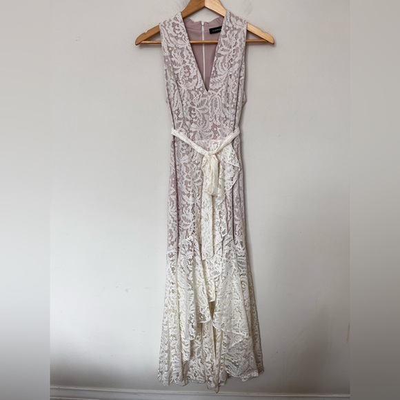 Le Château Cream Lace Midi Dress Sz 6 NWT Romantic High Low Bridal Cottagecore - Picture 3 of 13